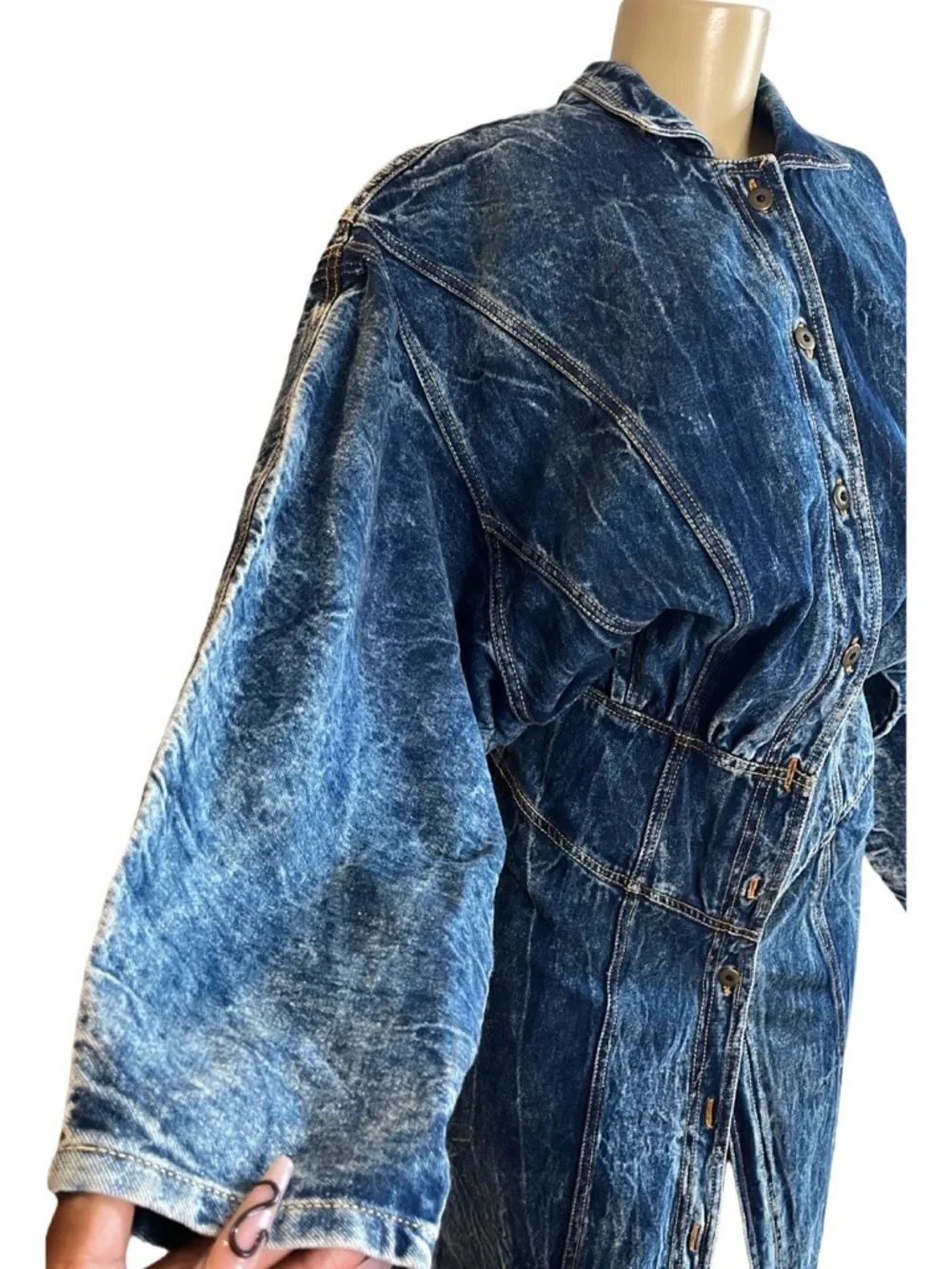 Vintage 80s Nina Picalinno Acid Wash Denim Dress - Picture 4 of 7